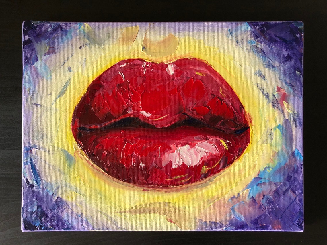 Plump Lips Painting Original Oil Art Fashion Wall Art Sexy Etsy