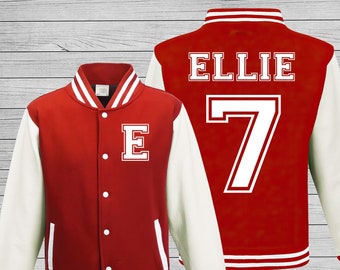 Personalised Kids & Adults Varsity Jacket - 6 colours - Personalised with name, number and Initial - Baseball style Jacket - Kids Jacket