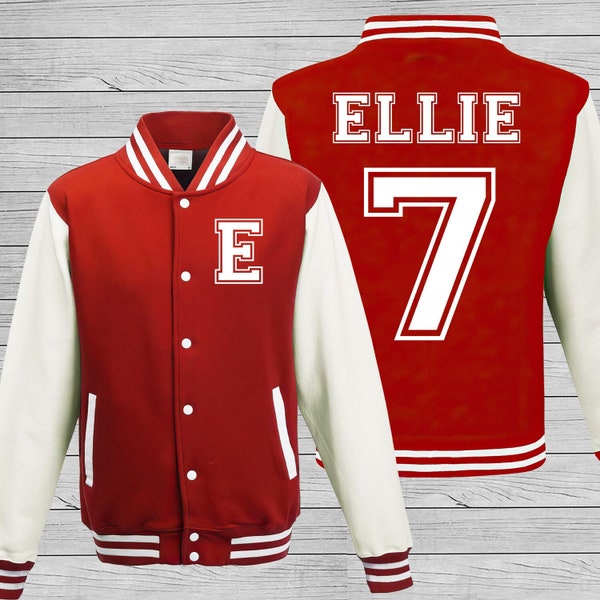 Personalised Kids & Adults Varsity Jacket - 6 colours - Personalised with name, number and Initial - Baseball style Jacket - Kids Jacket