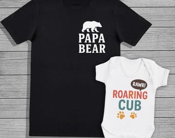 ROARING CUB - bijpassende babyromper met T-shirtset - babycadeau, babyromper, kledingset, bijpassende tops vader en baby, cadeau nieuwe vader