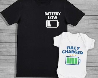 Volledig opgeladen - bijpassende babyromper met T-shirtset - babycadeau, babyromper, kledingset, bijpassende top papa en baby, cadeau nieuwe vader
