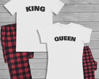 King & Queen Matching His and Hers Pyjama Set with T-shirt and Bottoms - Couple Matching - Valentines Gift - His and Hers - Valentines Day