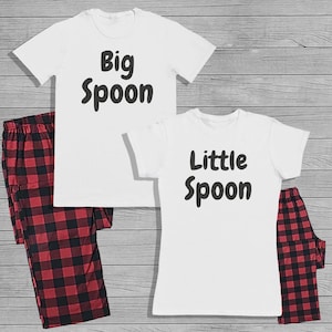 Big Spoon and Little Spoon Matching His and Hers Pyjama Set with T-shirt and Bottoms - Couple Matching - Valentines Gift - His and Hers -