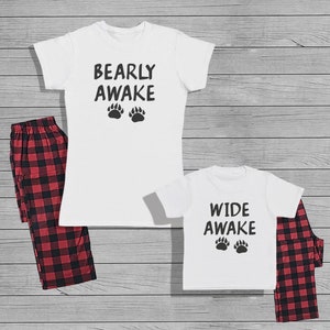 Bearly Awake and Wide Awake - Mum and Kids Matching Pyjama Set with T-shirt and Bottoms - Women&#39;s Pyjamas set - Mothers Day Gift - Mum Gift
