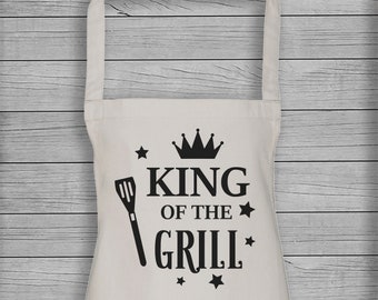 King Of The Grill - Tablier - Couleur naturelle - Cadeau de cuisine, Tablier imprimé, Cadeaux de mariage, Cadeaux de la fête des Pères, Cadeau d’anniversaire