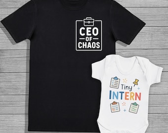 Tiny Intern - bijpassende babyromper met T-shirtset - babycadeau, babyromper, kledingset, bijpassende tops vader en baby, cadeau nieuwe vader