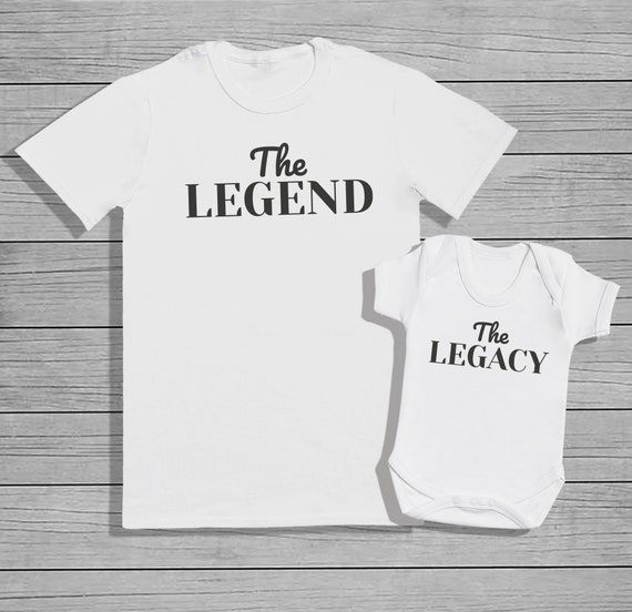 The Legend, The Legacy -  Mens T-shirt and Baby Bodysuit - Baby Bodysuit & Mens T-Shirt Set - Baby Gift, Baby Bodysuit, Clothing Set - WHITE
