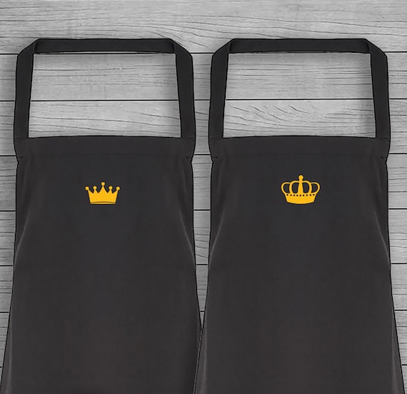 King & Queen Crowns Adult Matching Apron Set - Black - Couples, Kitchen Gift, Wedding Gifts, Anniversary Gifts, Birthday Gift