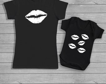 Kisses - Mum & Baby Matching set - Womens T-shirt and Baby Bodysuit - Baby Bodysuit - T-Shirt Set - Baby Gift, Set
