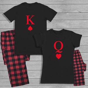 King of Spades & Queen of Hearts Red Matching His and Hers Pyjama Set with T-shirt and Bottoms - Couple Matching - Valentines- Gifts - Gift