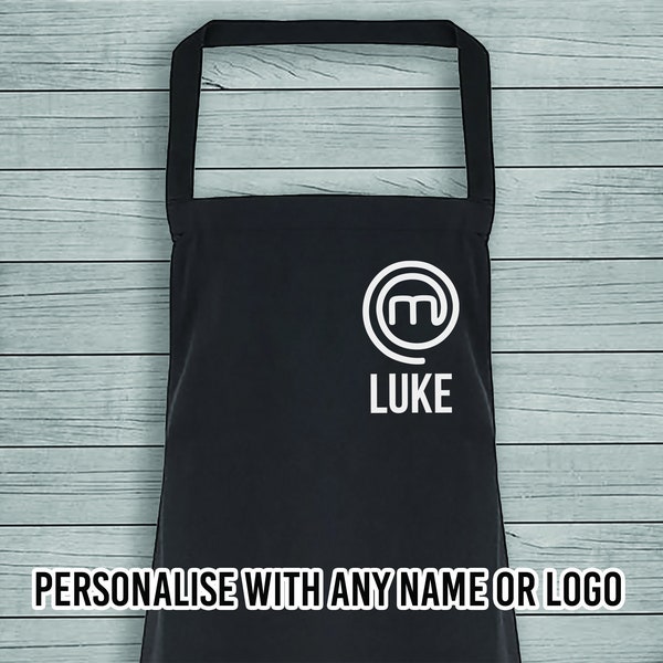 PERSONALISED Adult & Kids Chef or Your own Logo - Black and Natural - Kitchen Gift, Printed Apron, Anniversary Gifts, Birthday Gift