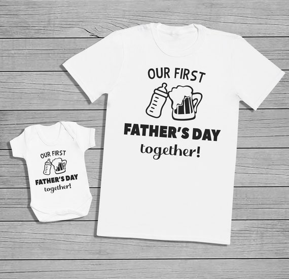 Our First Father's Day Together! - Baby Bodysuit & Mens T-Shirt Set - Baby Gift, Clothing Set - WHITE
