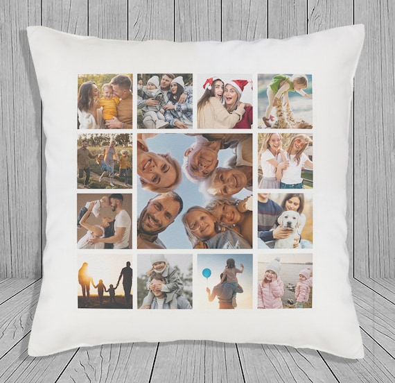 Personalised Photo Collage Cushion Cover - White - Photo Cushion, Gift, Printed Cushion, Fathers Day, Mothers Day, Birthday, Anniversary