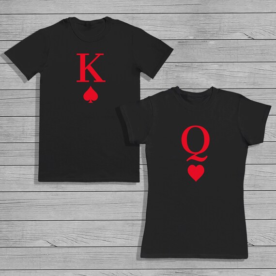 King of Spades & Queen of Hearts Red Matching Couple T-Shirt Set - His and Hers, Valentines Day, Couples Gift, His and His, Hers and Hers