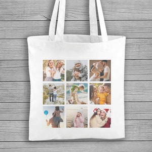Personalised Photo Collage Cotton Carrier Bag - White Colour - Personalised Tote Bag, Personalised Bag, Tote Shopping Bag, Birthday Gift