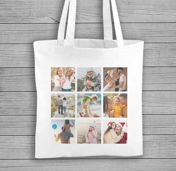 Personalised Photo Collage Cotton Carrier Bag - White Colour - Personalised Tote Bag, Personalised Bag, Tote Shopping Bag, Birthday Gift
