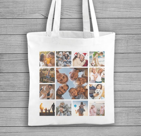 Personalised Photo Collage Cotton Carrier Bag - White Colour - Personalised Tote Bag, Personalised Bag, Tote Shopping Bag, Birthday Gift