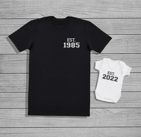 Personalised Established - Mens T-shirt and Baby Bodysuit - Baby Bodysuit & Mens T-Shirt Set - Baby Gift, Clothing Set