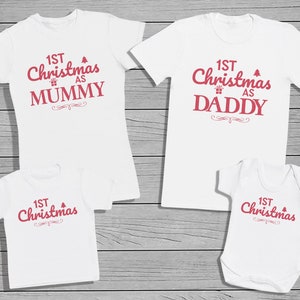 1st Christmas as Mummy, Daddy and 1st Christmas T-Shirt or Baby Bodysuit. Mens, Womens and Baby. Each Sold Separately.