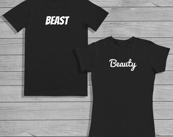 Beauty & Beast Matching Couple T-Shirt Set - His and Hers, Valentines Day, Couples Gift, His and His, Hers and Hers, Wedding, Anniversary