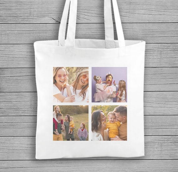 Personalised Photo Collage Cotton Carrier Bag - White Colour - Personalised Tote Bag, Personalised Bag, Tote Shopping Bag, Birthday Gift