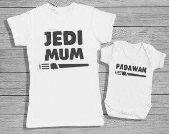 Jedi Mum and Padawan Mum and Baby Matching set - Womens T-shirt and Baby Bodysuit - Baby Bodysuit - T-Shirt Set - Baby Gift, Clothing Set