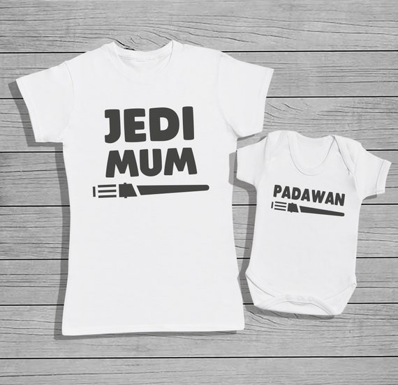 Jedi Mum and Padawan Mum and Baby Matching set - Womens T-shirt and Baby Bodysuit - Baby Bodysuit - T-Shirt Set - Baby Gift, Clothing Set