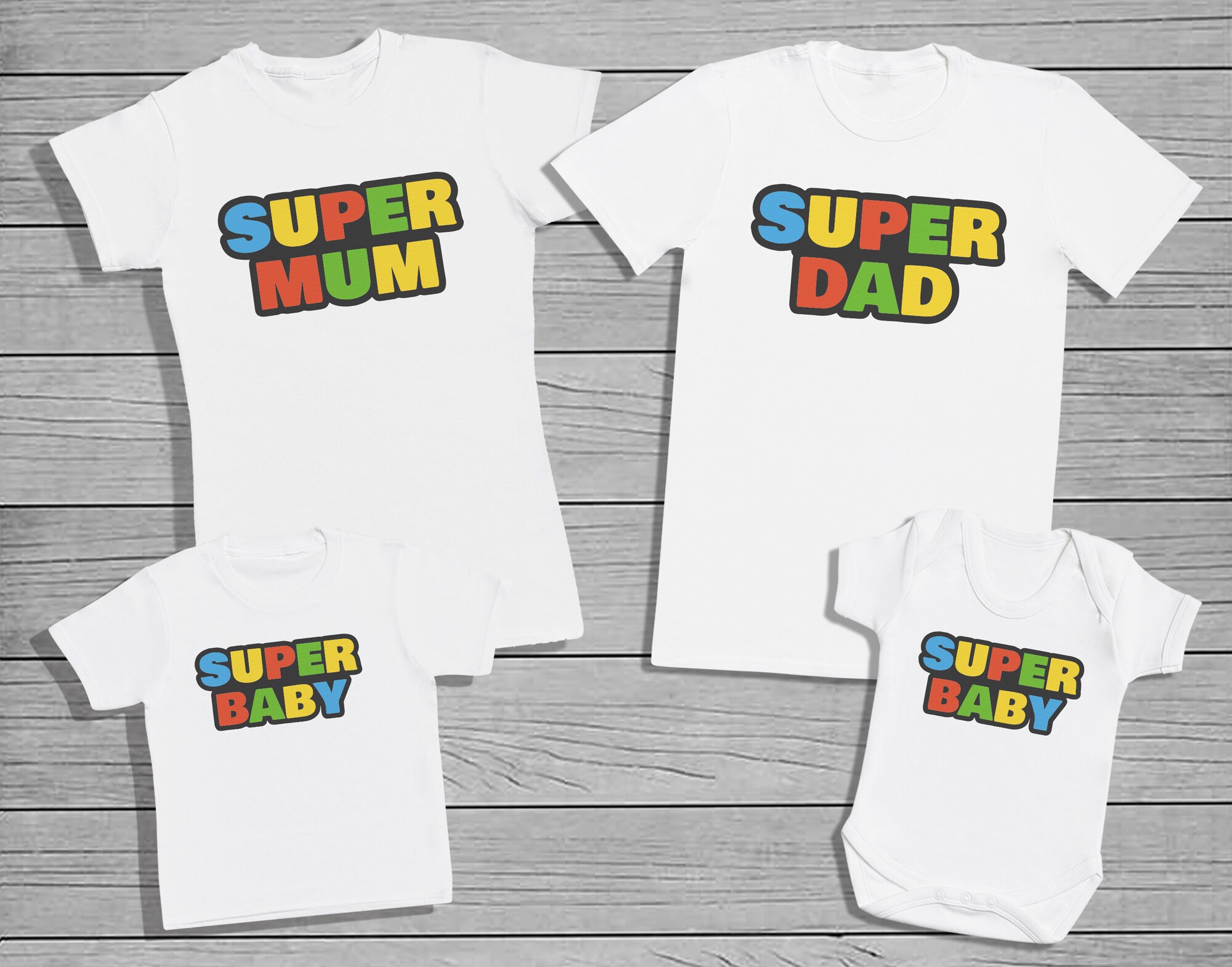 Discover Super Mum Super Dad and Super Baby T-Shirt