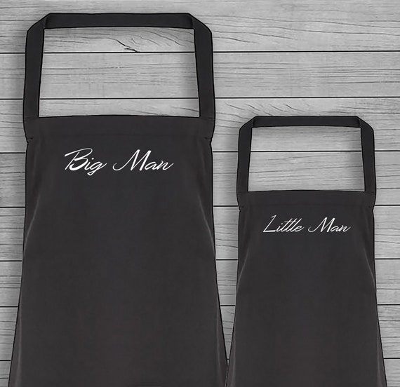 Big Man,  Little Man Apron Set - Adult and Child - Black Colour - Kitchen Gift, Printed Apron, Birthday Gift, Christmas Gift -