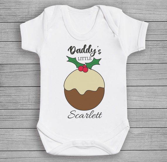 Personalised Name - Daddy's Little Xmas Pudding - Baby Bodysuit - Baby Gift, Baby Vest, Baby Gift, Baby, Sold Individually