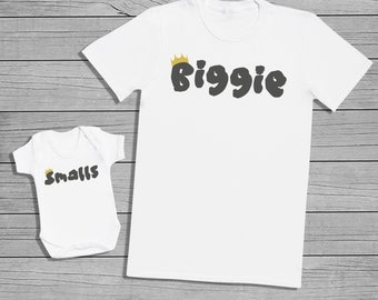 Biggie and Smalls Mens T-shirt and Baby Bodysuit - Baby Bodysuit & Mens T-Shirt Set - Baby Gift, Baby Bodysuit, Clothing Set - WHITE