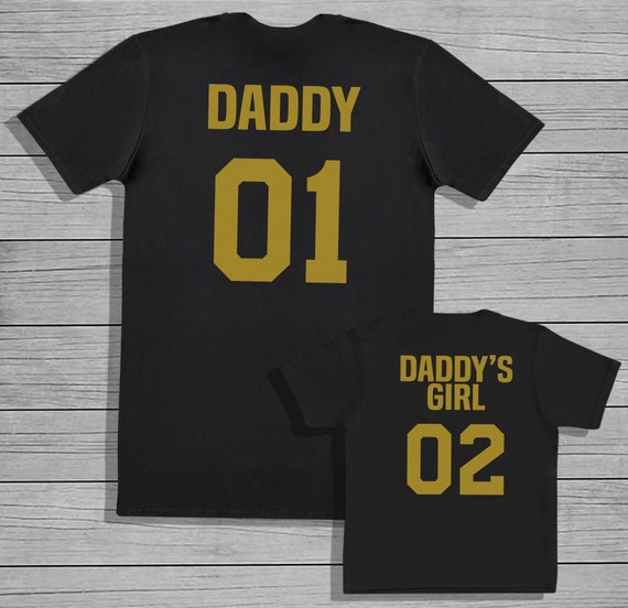 Daddy 01 and Daddys Girl 02 in Gold - Baby T-Shirt or Bodysuit & Mens T-Shirt Set - Baby Gift, Baby Bodysuit, Clothing Set