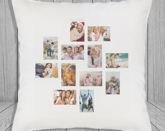 Personalised Photo Collage Cushion Cover - White - Photo Cushion, Gift, Printed Cushion, Fathers Day, Mothers Day, Birthday, Anniversary