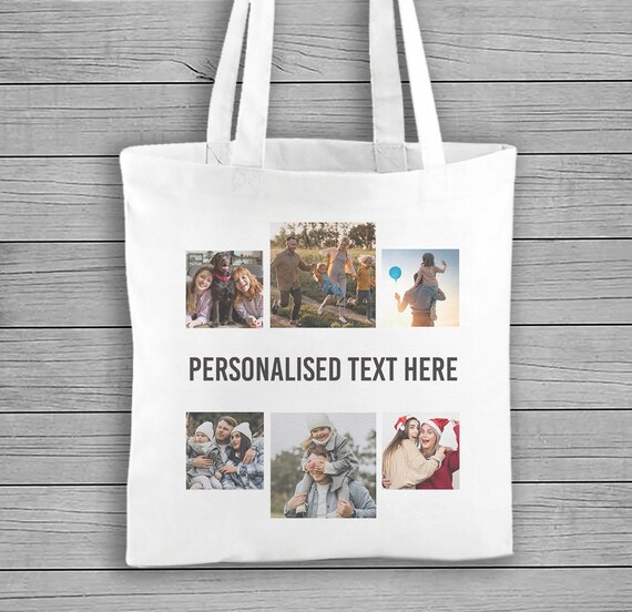 Personalised Photo Collage Cotton Carrier Bag - White Colour - Personalised Tote Bag, Personalised Bag, Tote Shopping Bag, Birthday Gift