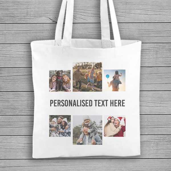 Personalised Photo Collage Cotton Carrier Bag - White Colour - Personalised Tote Bag, Personalised Bag, Tote Shopping Bag, Birthday Gift
