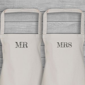 Mr & Mrs Matching Adult Apron Set - Beige - Couples, Kitchen Gift, Printed Apron, Wedding Gifts, Anniversary Gifts, Gift
