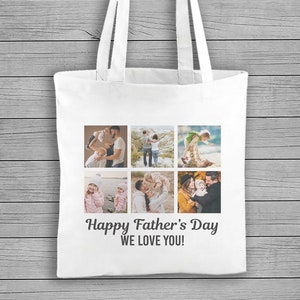 Personalised Photo Collage Fathers Day Cotton Carrier Bag - White Colour - Personalised Tote Bag, Personalised Bag, Father Gift, For Dad