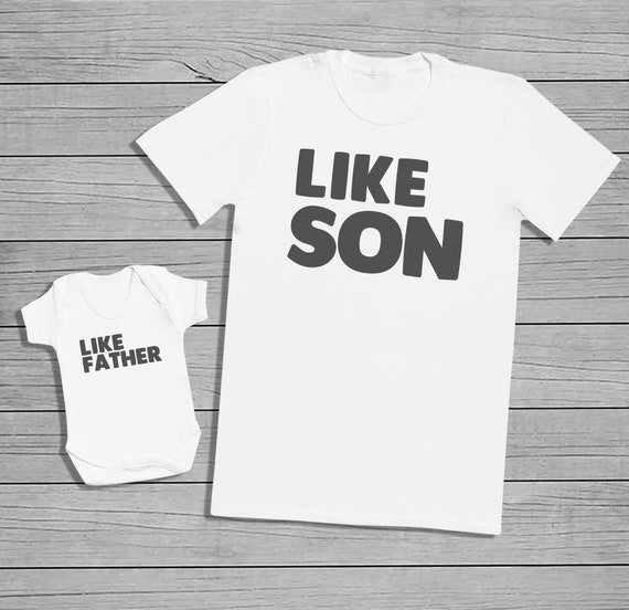 Like Father and Like Son Mens T-shirt and Baby Bodysuit - Baby Bodysuit & Mens T-Shirt Set - Baby Gift, Baby Bodysuit, Clothing Set - WHITE