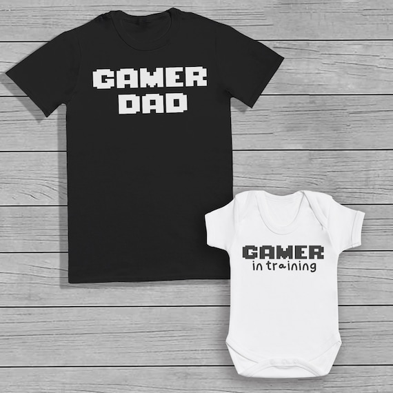 Gamer Dad and Gamer In Training - Baby Bodysuit / T-Shirt & Mens T-Shirt Set - Baby Gift, Baby Bodysuit, Clothing Set