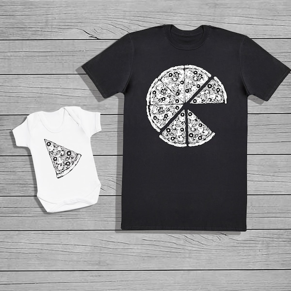 Pizza und Pizza Scheibe - Baby Bodysuit & Herren T-Shirt Set - Baby Geschenk, Baby Body, Kleidung Set