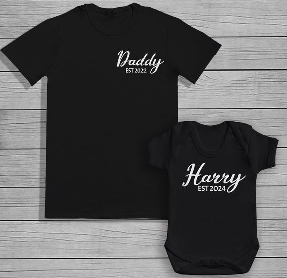 Personalised Name and Year Established - Mens T-shirt and Baby Bodysuit - Baby Bodysuit & Mens T-Shirt Set - Baby Gift, Clothing Set