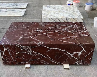 Large Size Rosso Levanto Marble Plinth Coffee Table