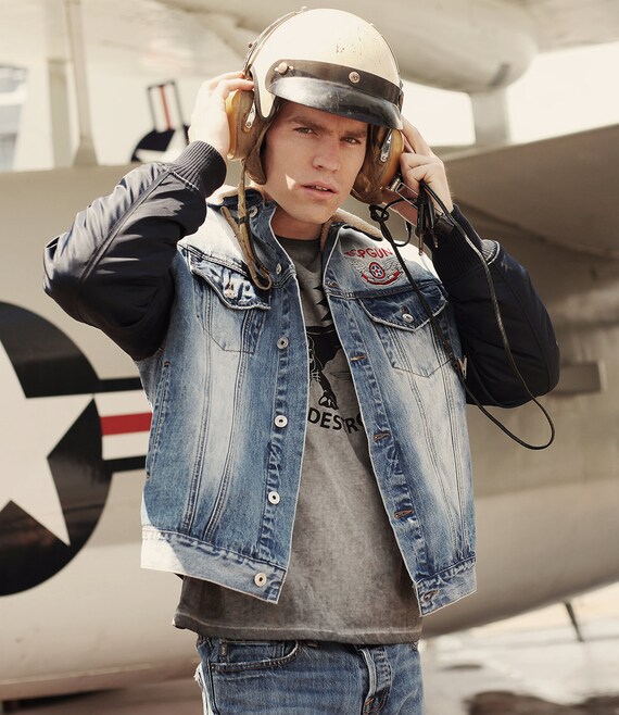 Top Gun® Sherpa Lined Denim-nylon Jacket - Etsy