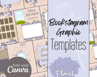 Paquete de gráficos florales para Instagram en azul y dorado