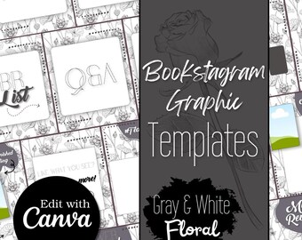 Paquete de gráficos florales para Instagram en blanco y negro