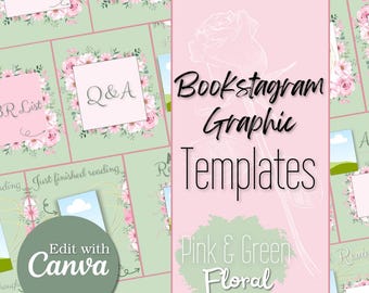 Paquete de gráficos florales para Instagram en rosa y verde