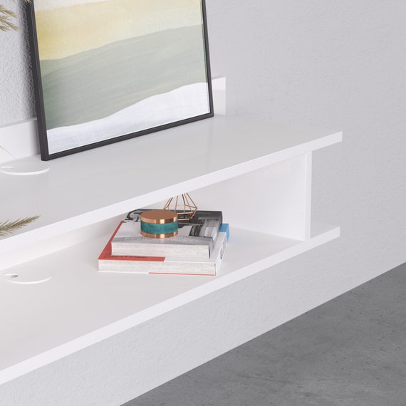 White gloss 2024 floating entertainment center