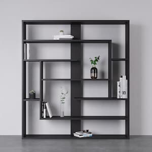 Sebastian Black Shelf | Room Devider | Side Bookshelf | Minimal Furniture | Modern Bookcase | Standing Shelf | Geometrical Bookshelf
