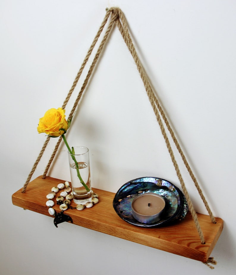 Floating Reclaimed Wooden Shelves Rope Hanging Shelf for Etsy