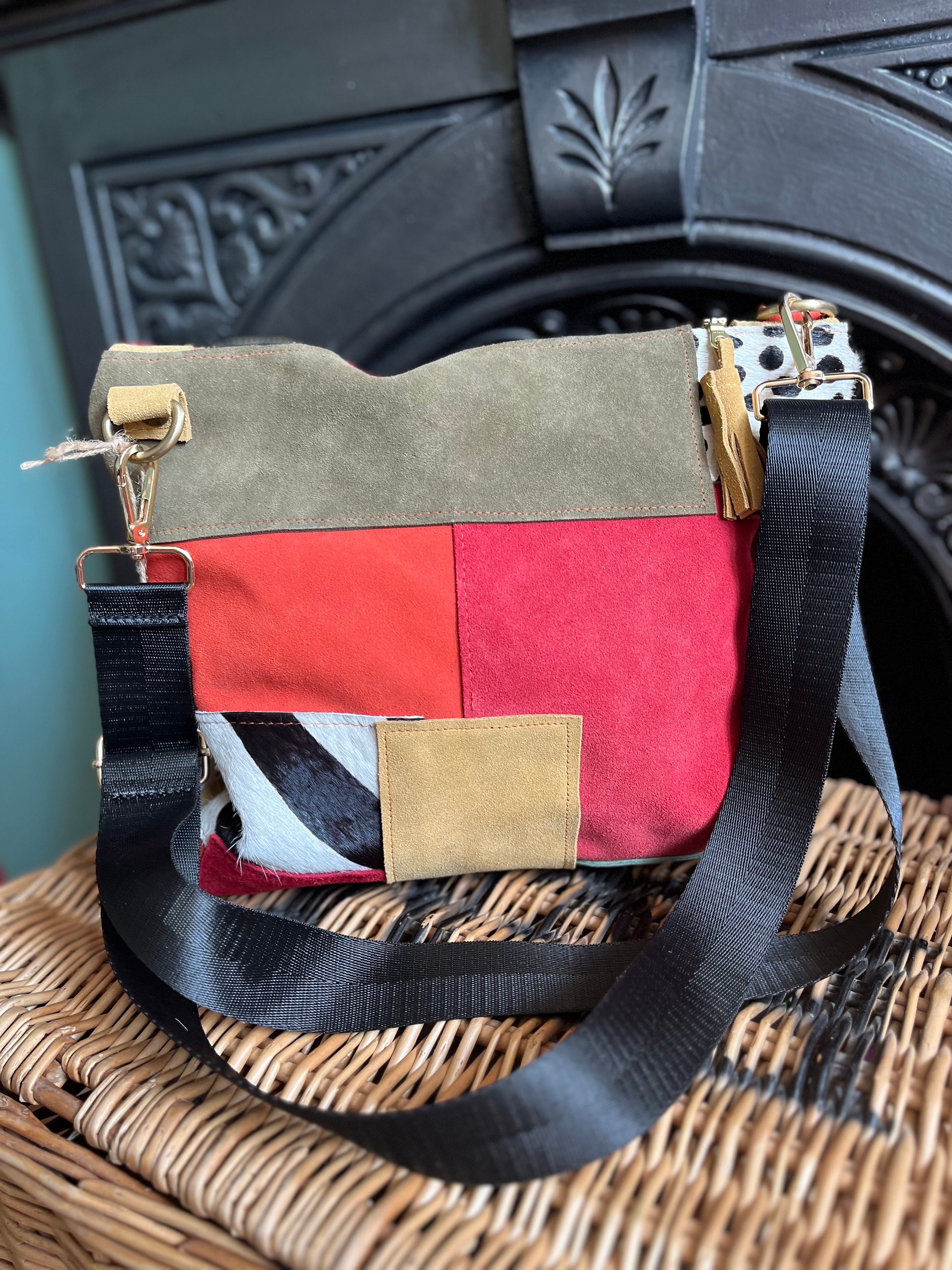 Jessie large suede and cheap leather patchwork shoulder bag